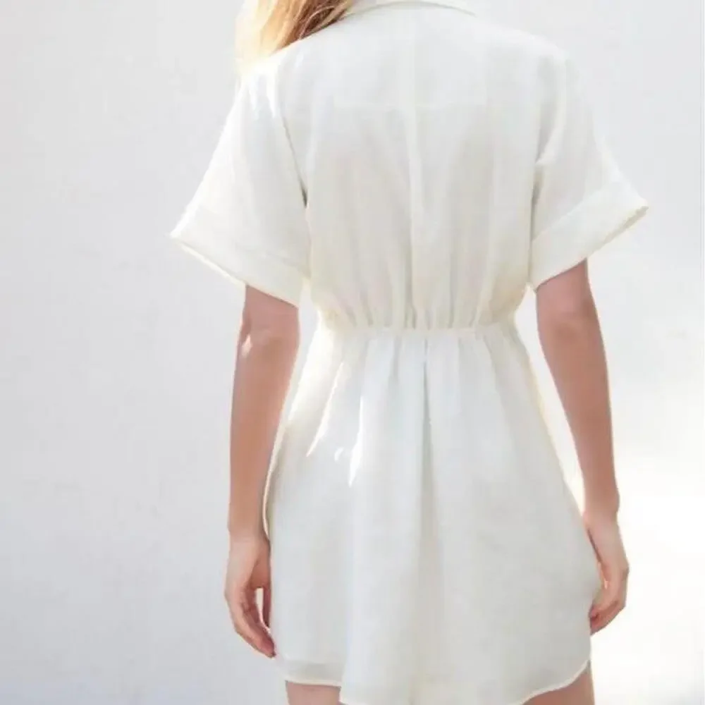 Zara Lined White Short Sleeve Button-Up Lightweight Shirt Short Dress – Sz L